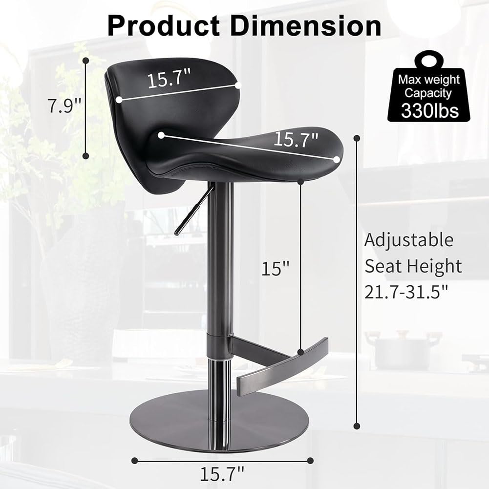 Etlegor Adjustable Swivel Barstools Bar Chair, Modern Counter Height Bar Stools with Back and Footrest Faux Leather Upholstered for Kitchen, Bar, Dining Room
