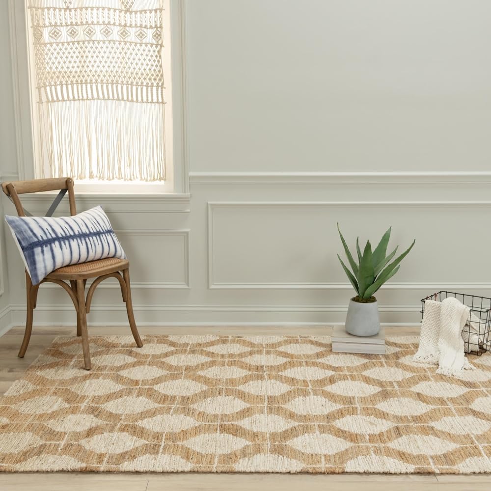 Woven Trends Royal - BNL943 - Contemporary/Modern Style, Geometric Pattern, Pet & Family Friendly, Living Room, Dining Room, Office, Low Pile Hand Made Jute Area Rug in Natural