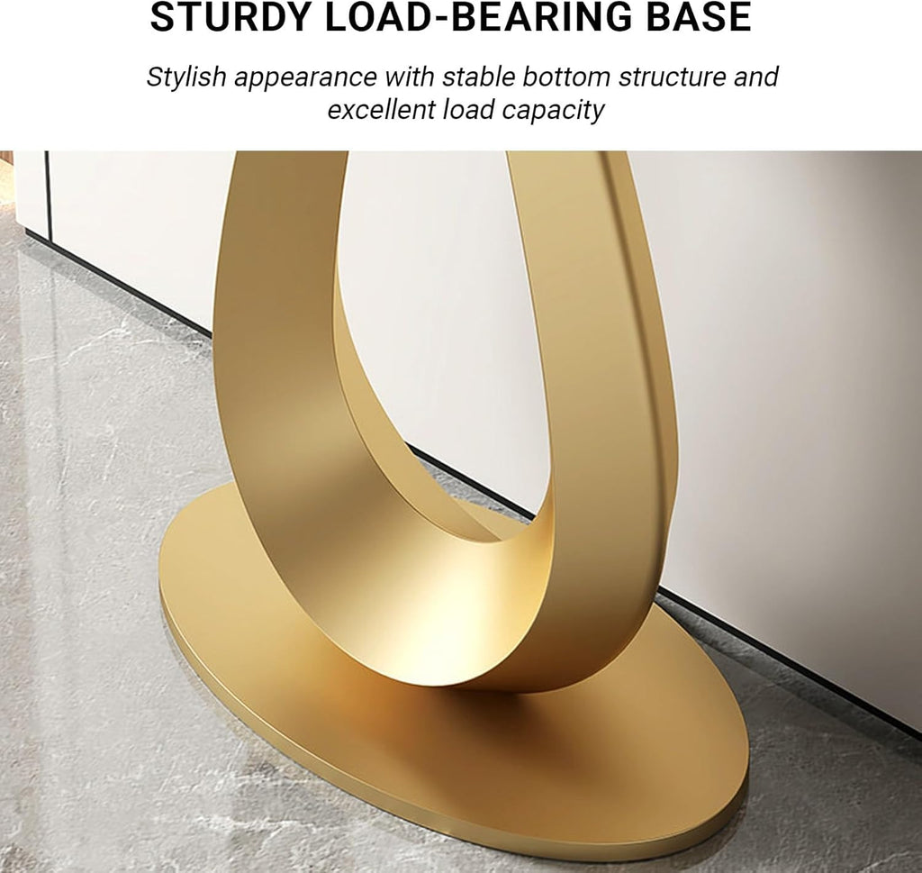 Modern Half-Moon Entryway Table, Faux Marble Console with Curved Metal Base, Stylish Accent Sofa Table for Living Room and Foyer (Black, 100cm39.3in)