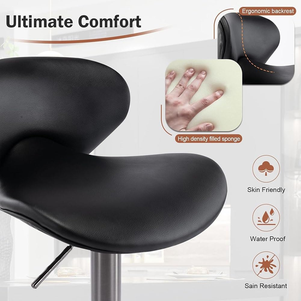 Etlegor Adjustable Swivel Barstools Bar Chair, Modern Counter Height Bar Stools with Back and Footrest Faux Leather Upholstered for Kitchen, Bar, Dining Room