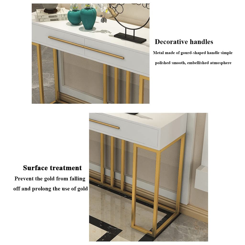 Modern Entryway Console Table with Metal Marble Top, Stylish Hallway Side Table, Tall-Wide Design for Living Room Decor and Storage Solutions