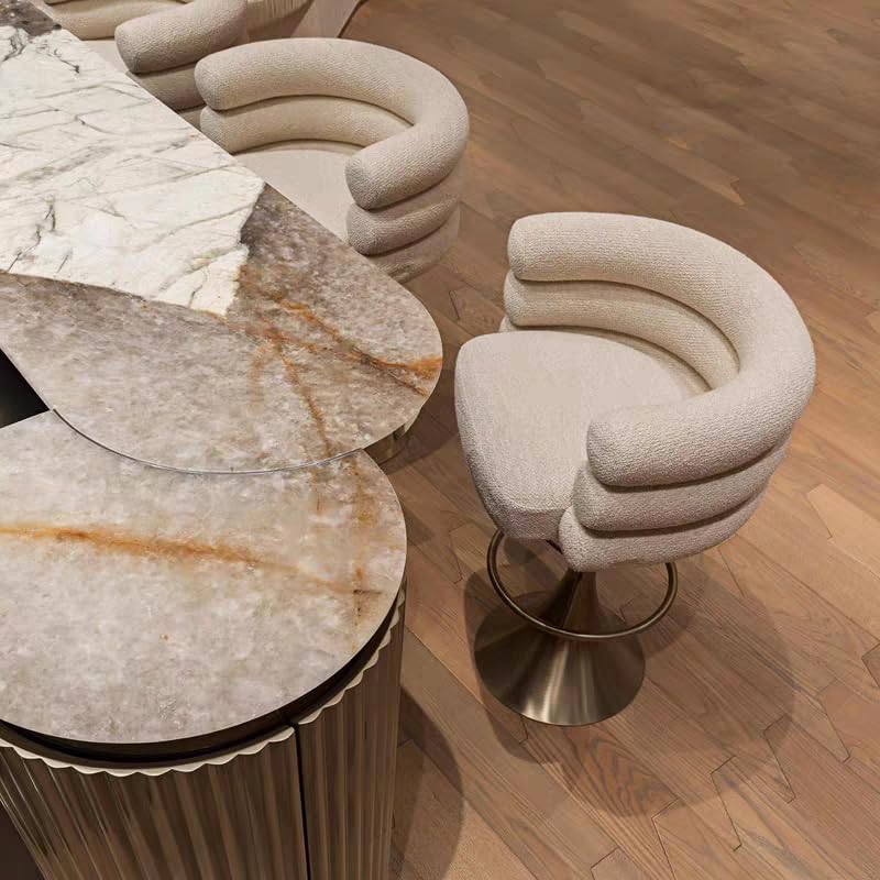Luxury Modern Swivel Bar Stool with Gold Metal Base, Adjustable Height, Backrest, High-End Upholstered Kitchen Counter Chair