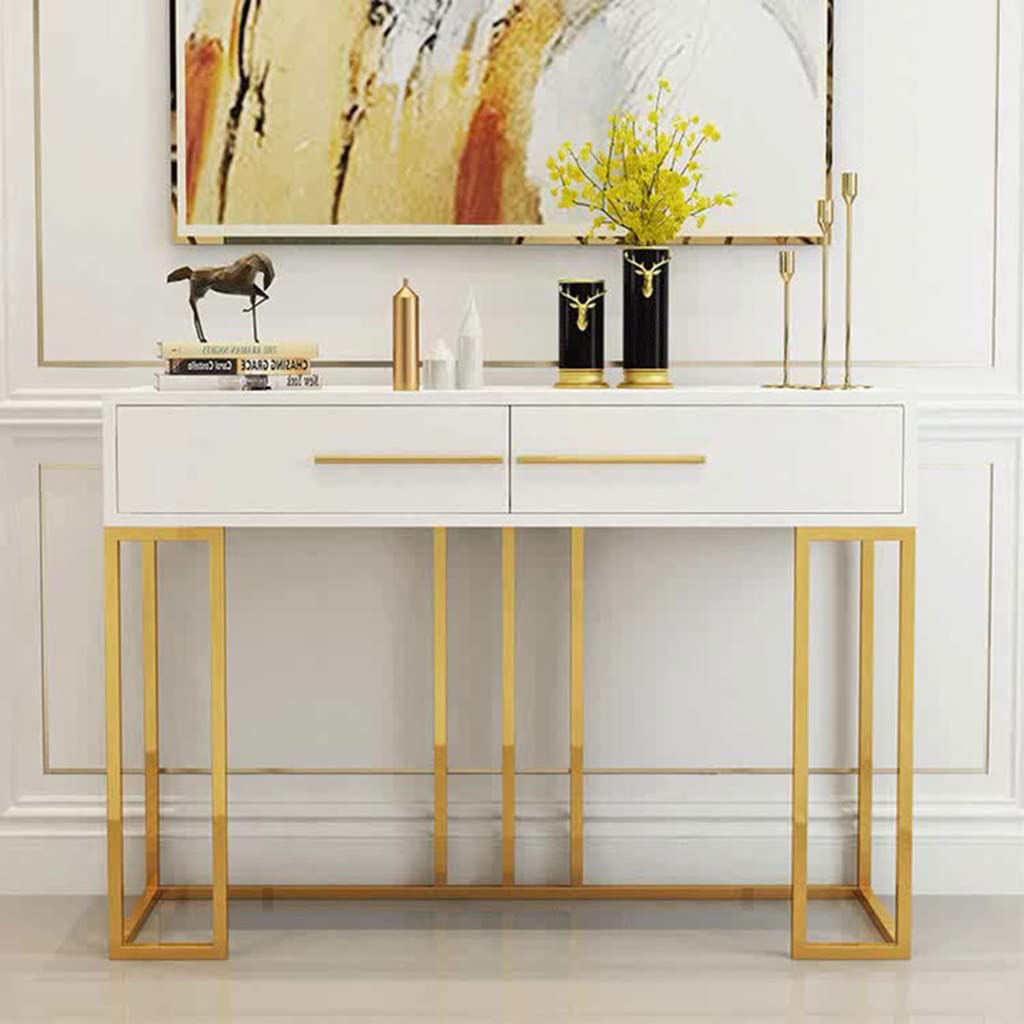 Modern Entryway Console Table with Metal Marble Top, Stylish Hallway Side Table, Tall-Wide Design for Living Room Decor and Storage Solutions
