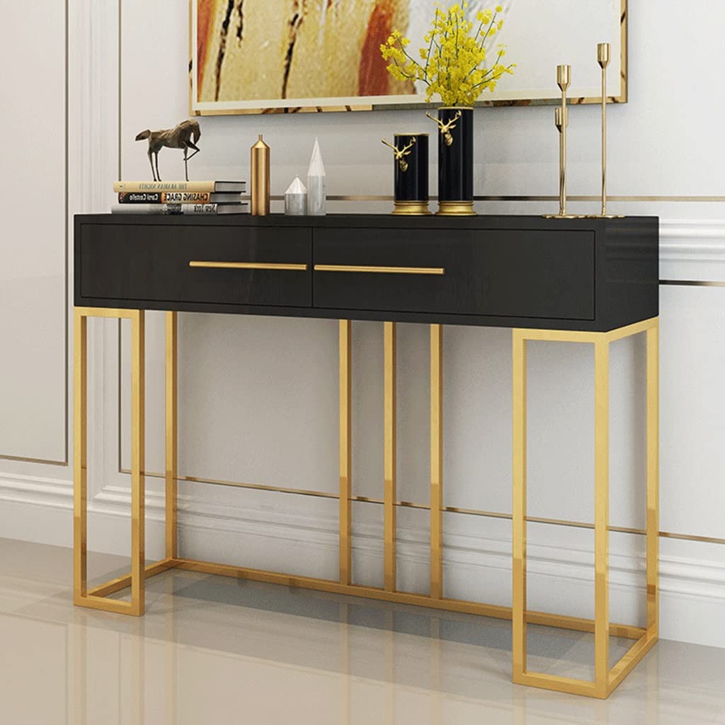 Modern Entryway Console Table with Metal Marble Top, Stylish Hallway Side Table, Tall-Wide Design for Living Room Decor and Storage Solutions