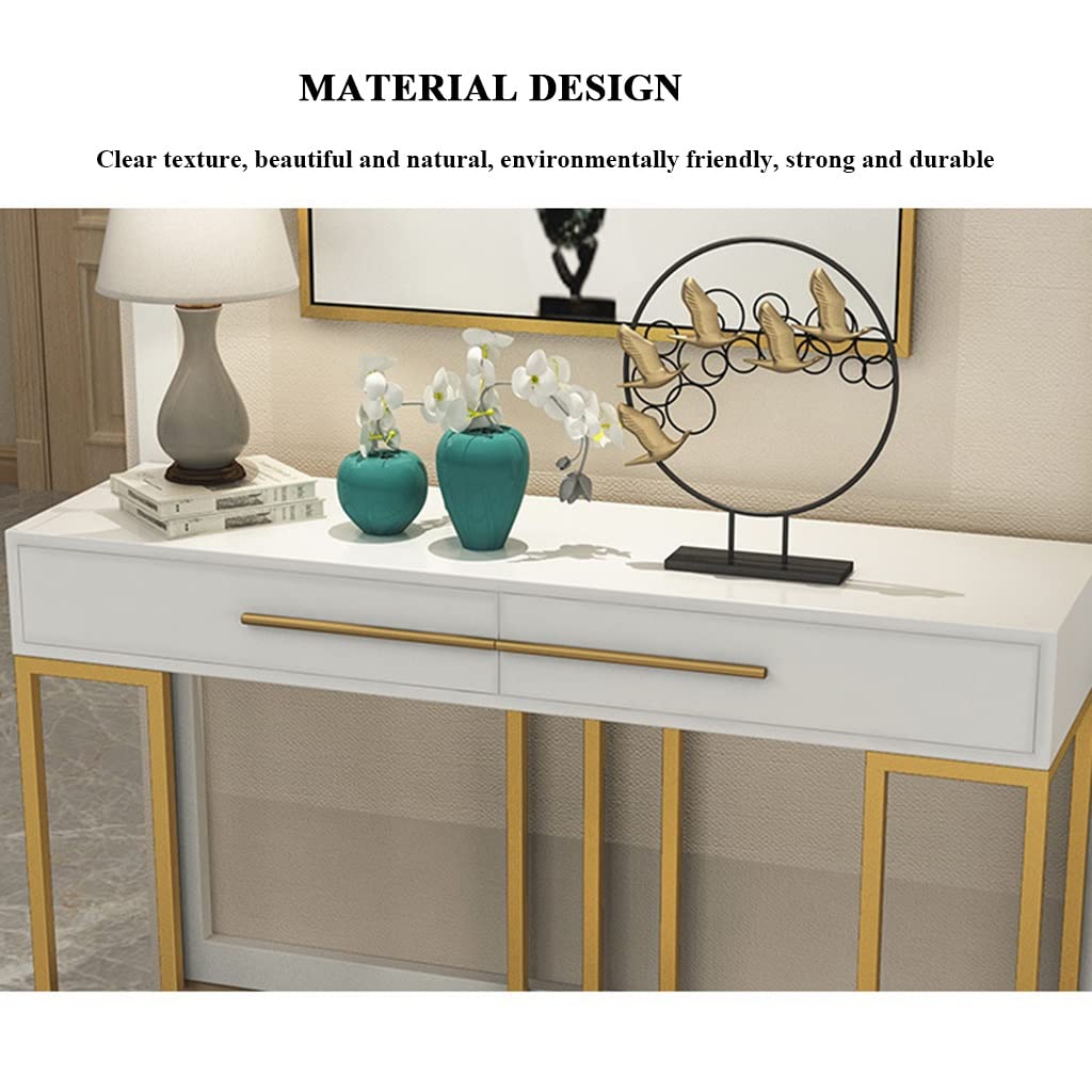 Modern Entryway Console Table with Metal Marble Top, Stylish Hallway Side Table, Tall-Wide Design for Living Room Decor and Storage Solutions