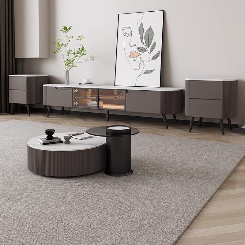BGGJJ Coffee Table with Storage Large and Small Round Coffee Table Rock Plate Tea Table Home Small Household Coffee Table TV Cabinet Combination Coffee Table for Living Room