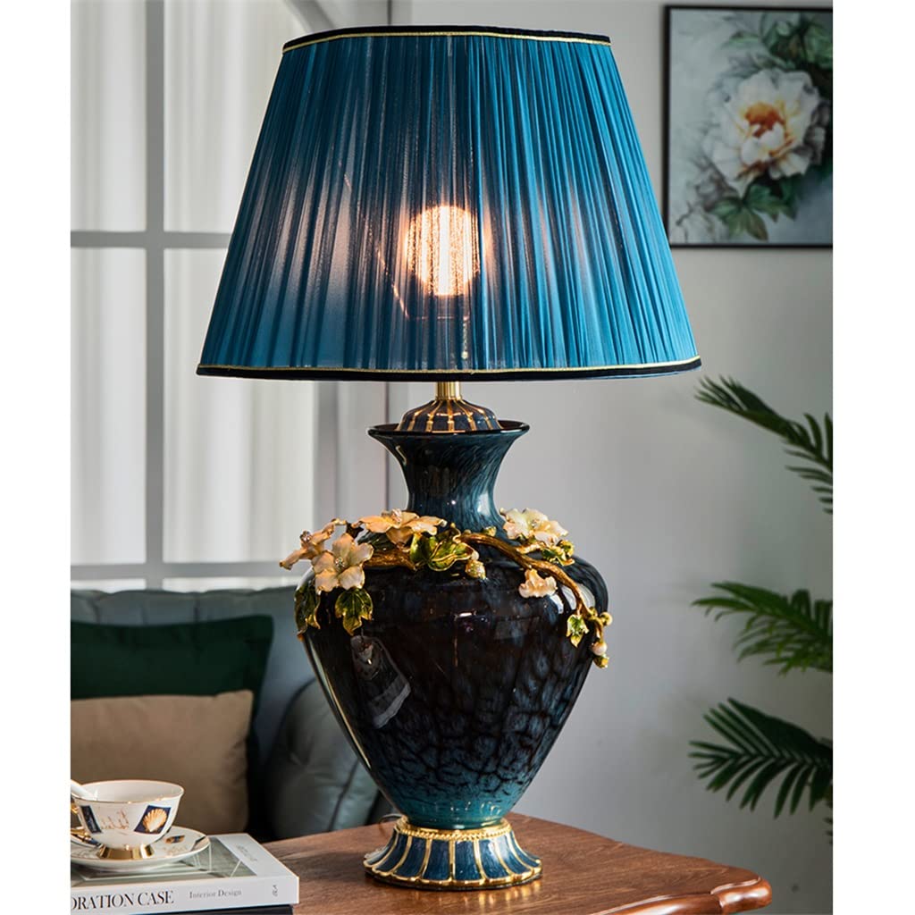 LSSOAZZVVN All Copper American Retro Table Lamp Ceramic Living Room Warm and Romantic Modern Bedroom Bedside Lamp (Color : Remote Control Size : 50 * 82cm)