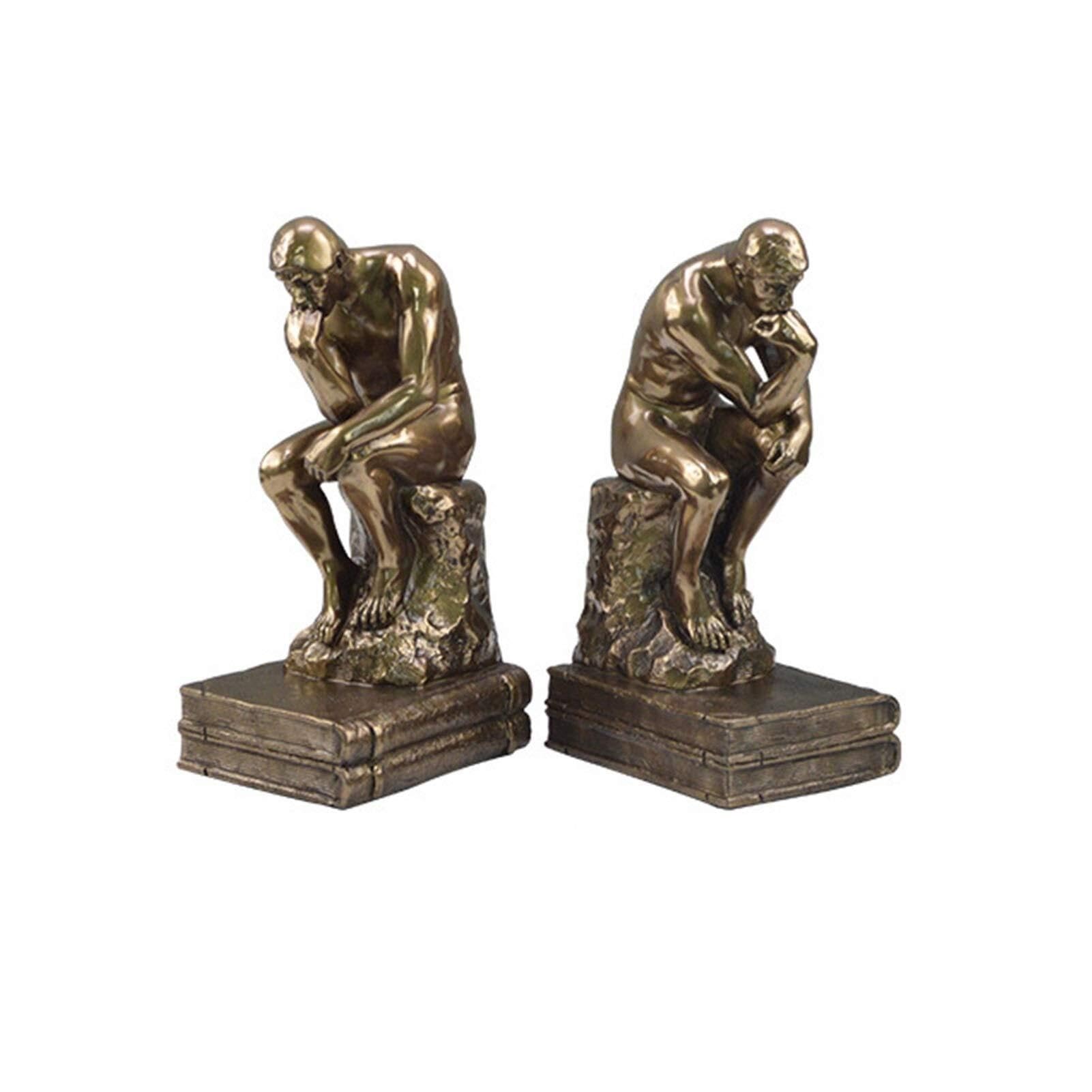 Thinker Bookends Set, 2 Pieces Decorative Resin Book Ends for Home, Office, Library, Study Room