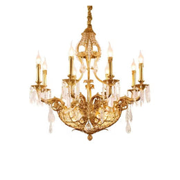 French Gold Brass Crystal Pendant Light