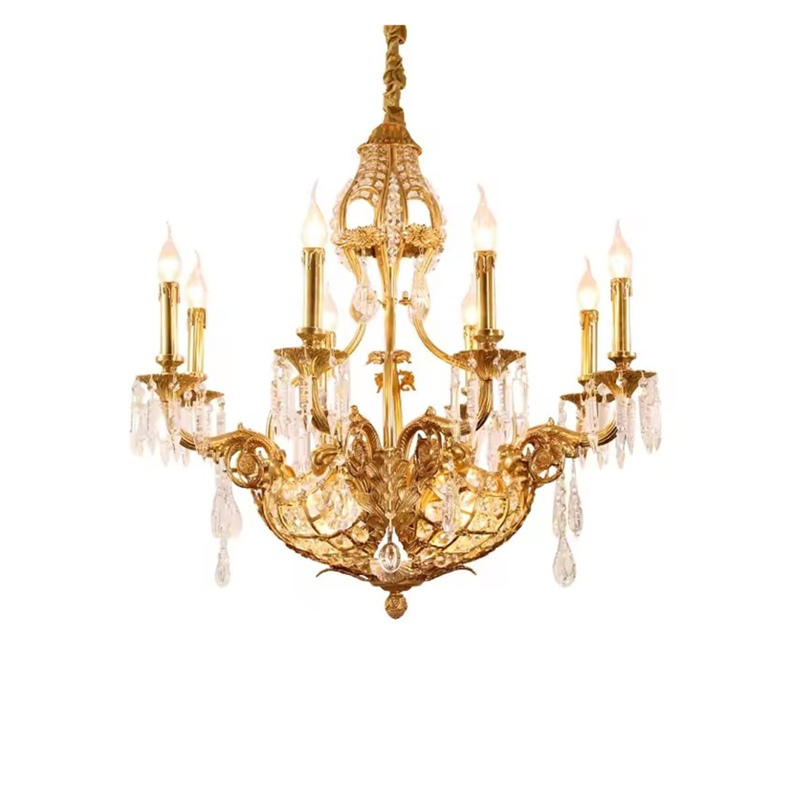 French Copper Chandeliers Decoration Living Dinning Room Dome Foyer European Gold Brass Crystal Pendant Light,Modern Lighting