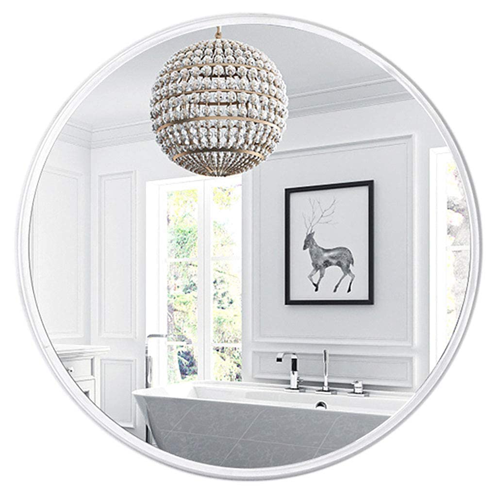 Bathroom Mirror Makeup Mirror Round Decor Mirror Bathroom Makeup Shaving Home Living Room Bedroom Hallway Metal Iron Frame 19.7 inches | 23.6 inches | 27.5 inches | 31.5 inches (White 70 cm)