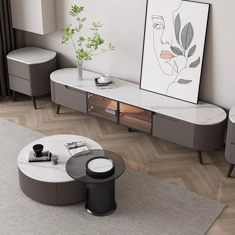 BGGJJ Coffee Table with Storage Large and Small Round Coffee Table Rock Plate Tea Table Home Small Household Coffee Table TV Cabinet Combination Coffee Table for Living Room