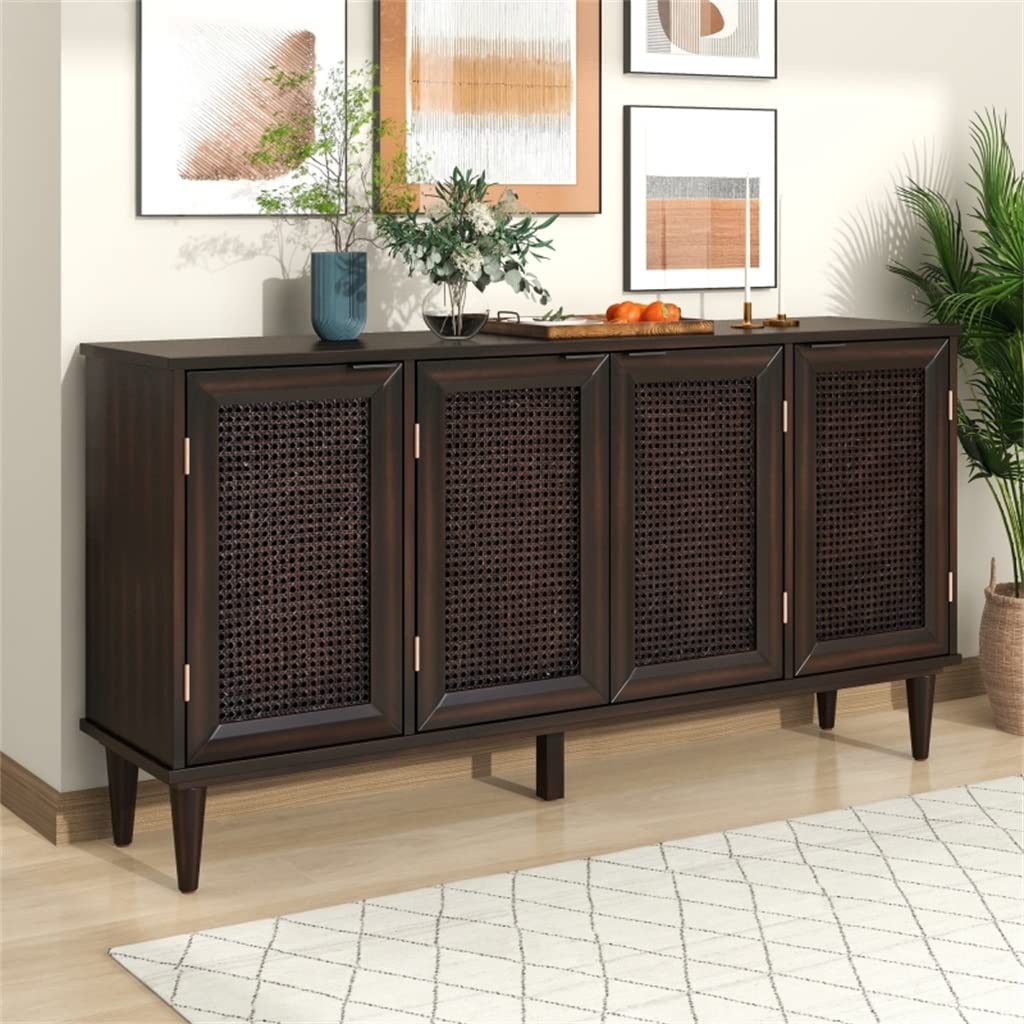 MWUCAIXIA Kitchen Functional Sideboard with Sliding Glass Doors and Integrated 16 Bar Wine Cabinet with Wine Glass Rack