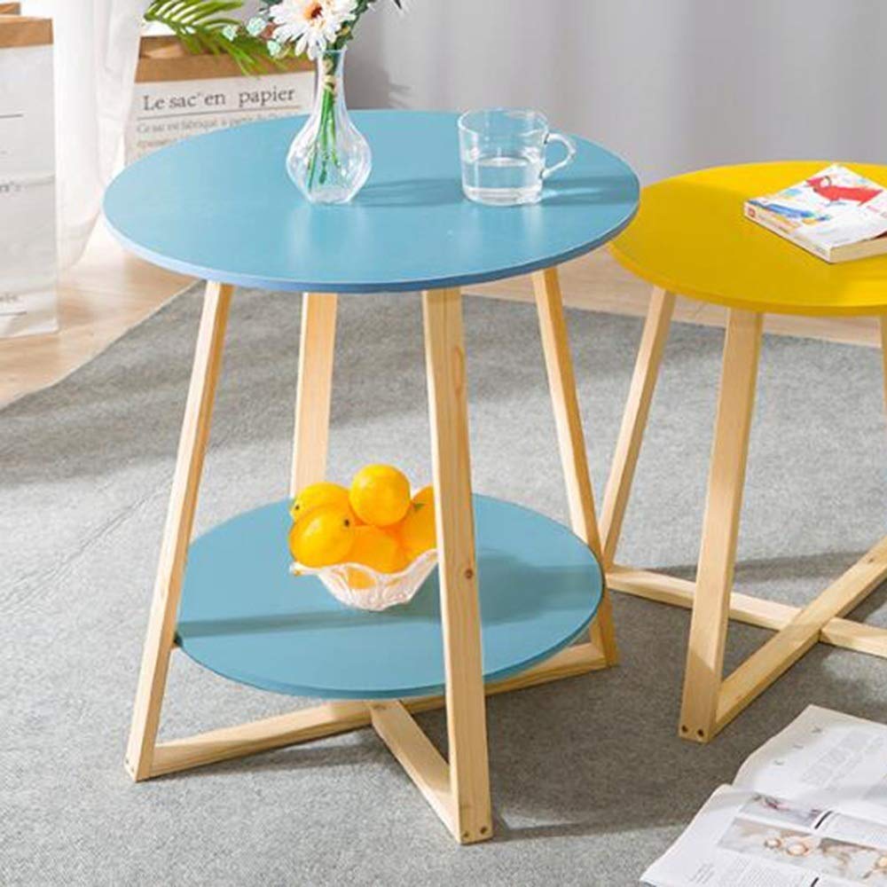 Little Round Table,Coffee Sofa Side 2 Tier Round Bedside Telephone Snack End Solid Wood Living Room Balcony 3 Colors (Color : Wit) (Black blue Exorcist1)