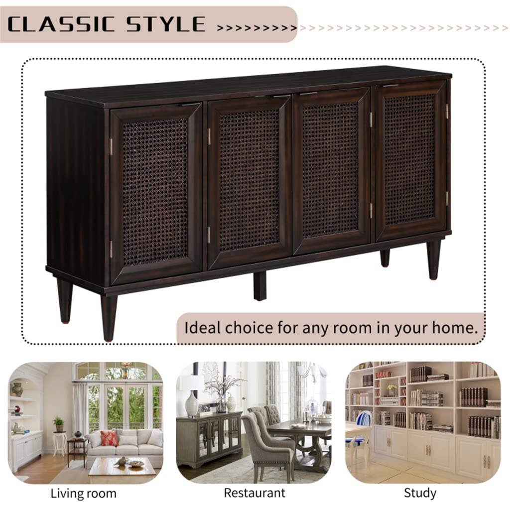 MWUCAIXIA Kitchen Functional Sideboard with Sliding Glass Doors and Integrated 16 Bar Wine Cabinet with Wine Glass Rack