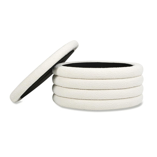 36" Round Upholstered Storage Cocktail Ottoman, Ivory White Boucle