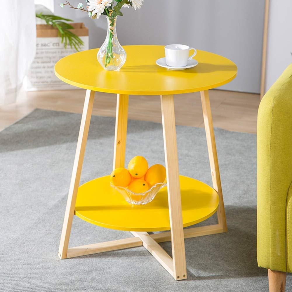 Little Round Table,Coffee Sofa Side 2 Tier Round Bedside Telephone Snack End Solid Wood Living Room Balcony 3 Colors (Color : Wit) (Black blue Exorcist1)