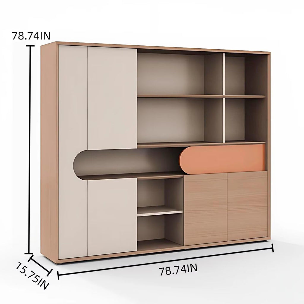 Aihm-Lon Bookshelf - Tall Bookcase with Modern Brown Wood Grain Design, Cube Storage Organizer Includes 5-Tier Open Display Shelf, Sliding Door