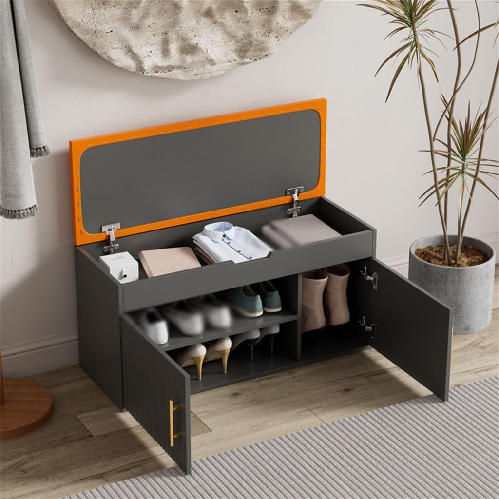 NSUQOA Adjustable Shoe Changing Stool for Household Use with Storage Function, Soft Bag Seat(Orange,Medium)
