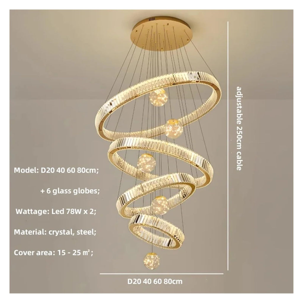 Modern Luxury Stairs Led Dimmable Pendant Light Glass Globe Chandelier Lamp Luminarias Steel Lamparas Decor Indoor Lighting
