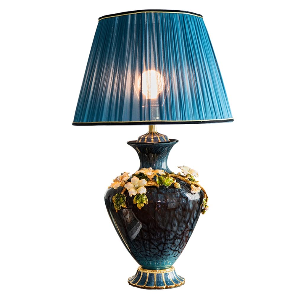 LSSOAZZVVN All Copper American Retro Table Lamp Ceramic Living Room Warm and Romantic Modern Bedroom Bedside Lamp (Color : Remote Control Size : 50 * 82cm)