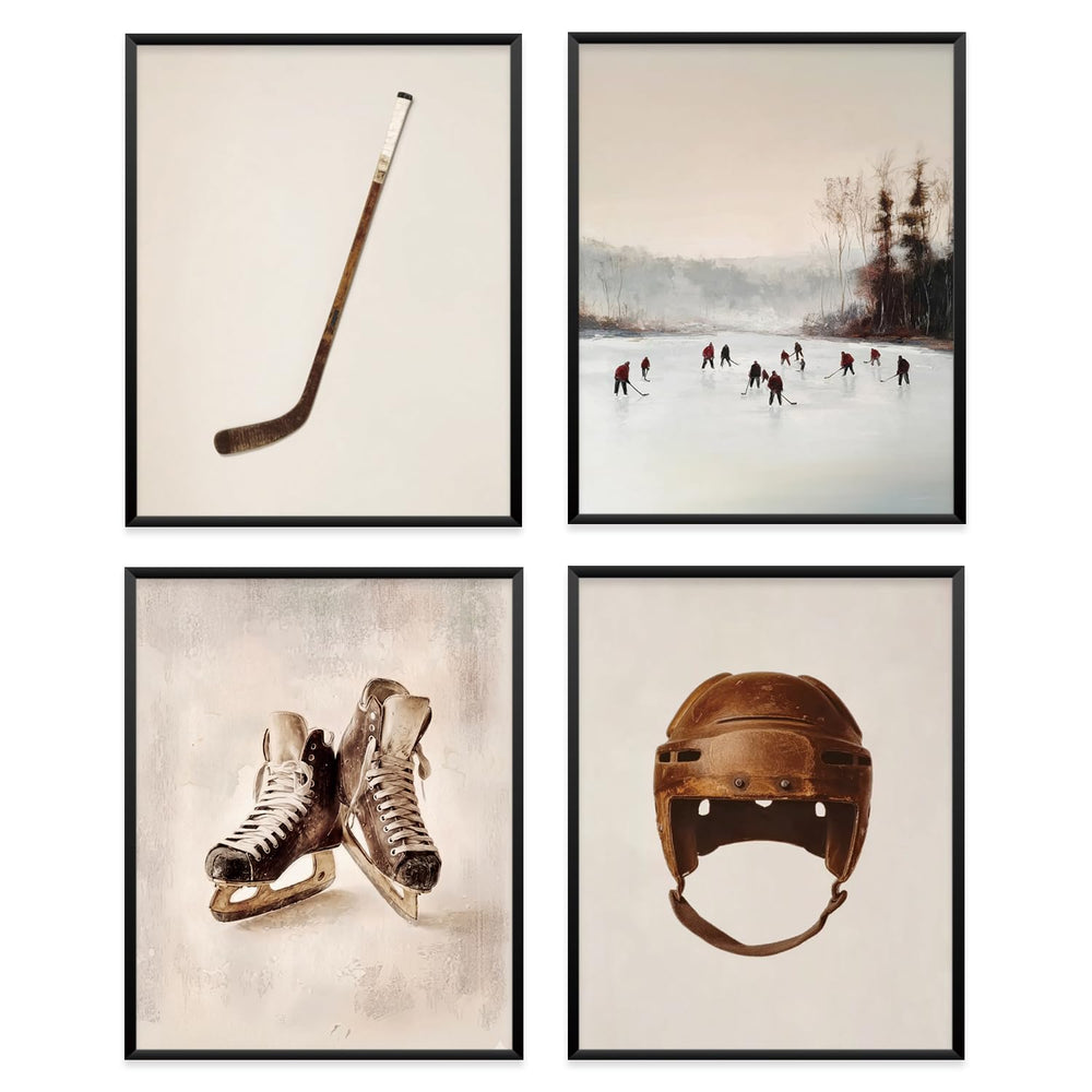 Vintage Hockey Sports Wall Art Set of 4