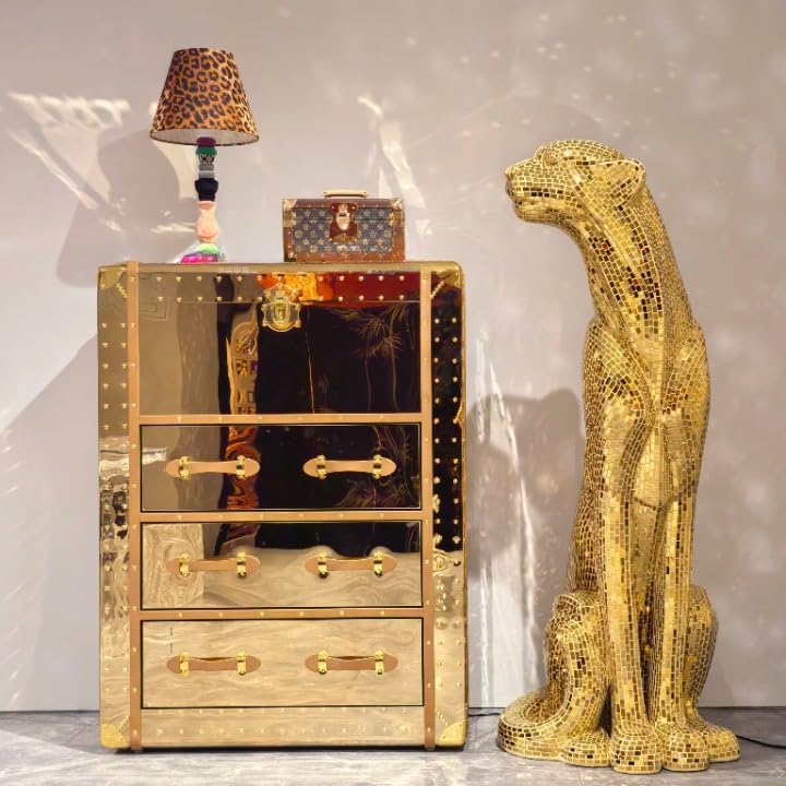 Gold Mirrored 3-Drawer Accent Cabinet with Upper Storage Compartment