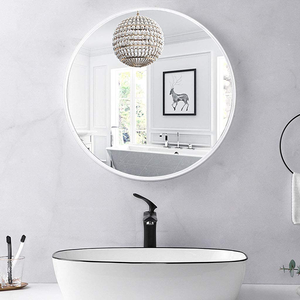 Bathroom Mirror Makeup Mirror Round Decor Mirror Bathroom Makeup Shaving Home Living Room Bedroom Hallway Metal Iron Frame 19.7 inches | 23.6 inches | 27.5 inches | 31.5 inches (White 70 cm)