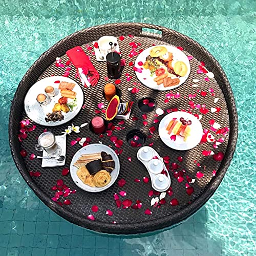 ERoomQ Round Serving Tray with Handle Pool Floating Breakfast Serving Trays Sturdy Food Tray Waterproof Butler Tray for Breakfast Tea Platters Parties Wedding Photography