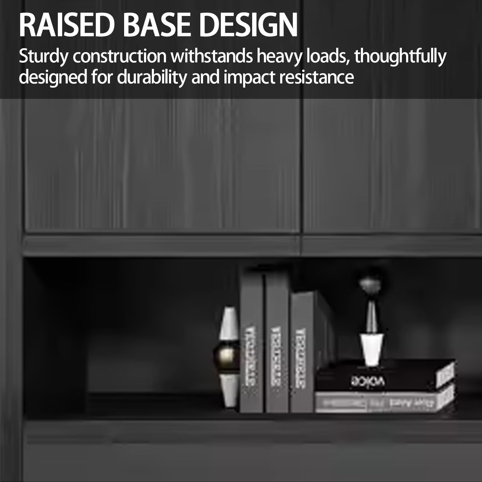 Aihm-Lon Bookshelf - Wooden Bookcase & Executive File Cabinet with Modern Grey Marble Texture & 5 Tier-Tall Shelf Includes Open Storage & Display Space for Home Office & Study