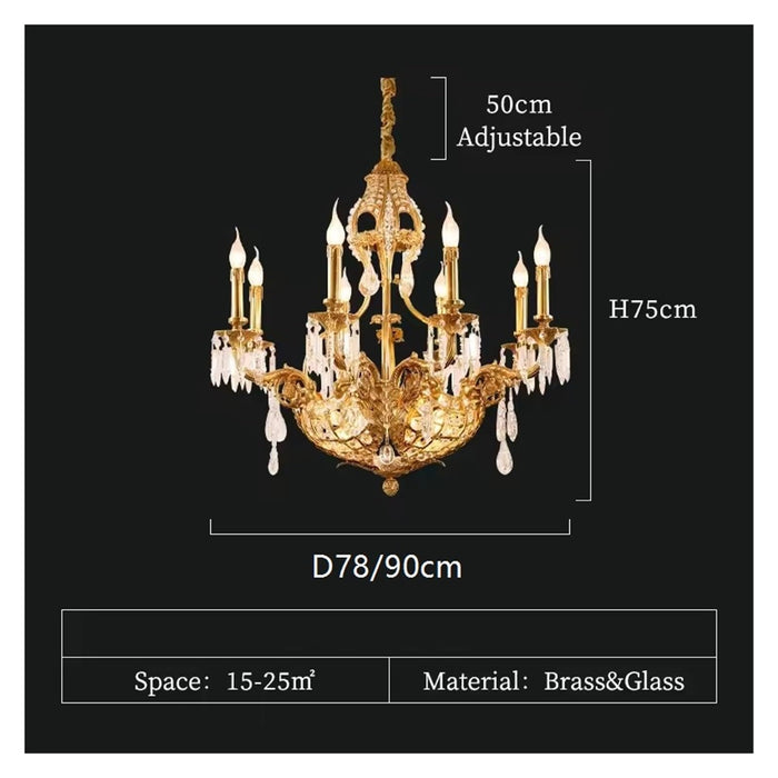 French Gold Brass Crystal Pendant Light