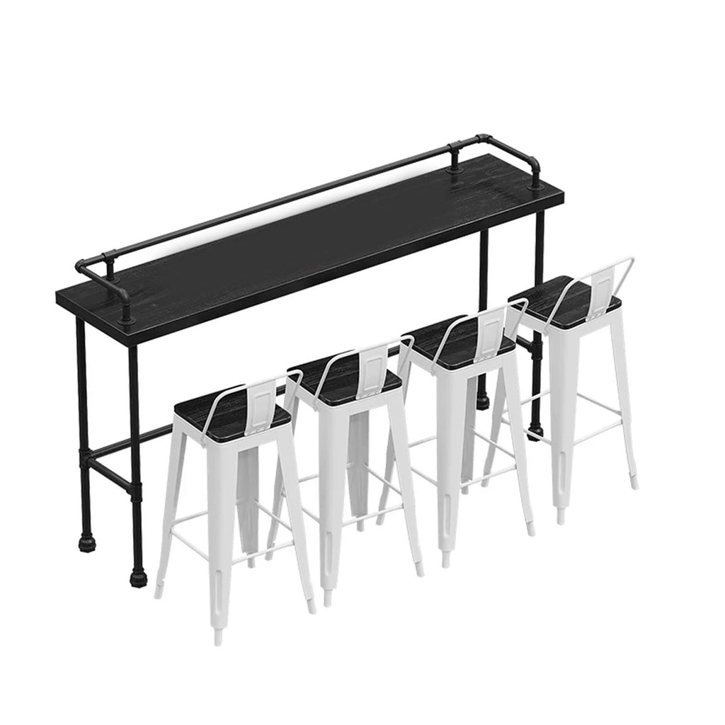 JOSOGO White Bar Stools Desk Set, Metal Bar Stools with Wooden Seat, Modern Counter Height Chairs with Low Back