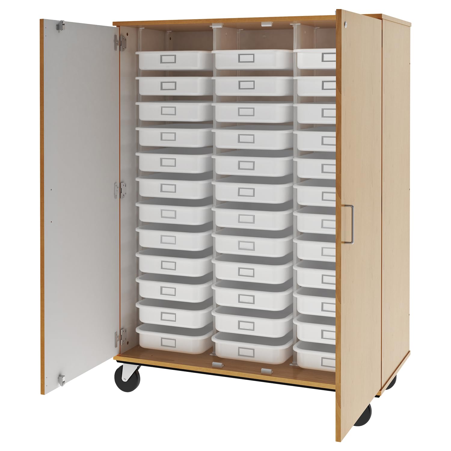 HomeStock Tall Tray Storage Cabinet - Mobile Rolling Cart with Locking Doors - 67" Height - Home Organization