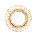 TYUHDUYUR Nordic Round Hanging Mirror Large Cosmetic Makeup Wall Mirror Home Decorative Wooden Rattan Craft for Bathroom Living Room Bedroom Diameter 41cm