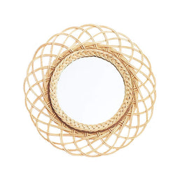 Nordic Round Wooden Rattan Wall Mirror 41cm