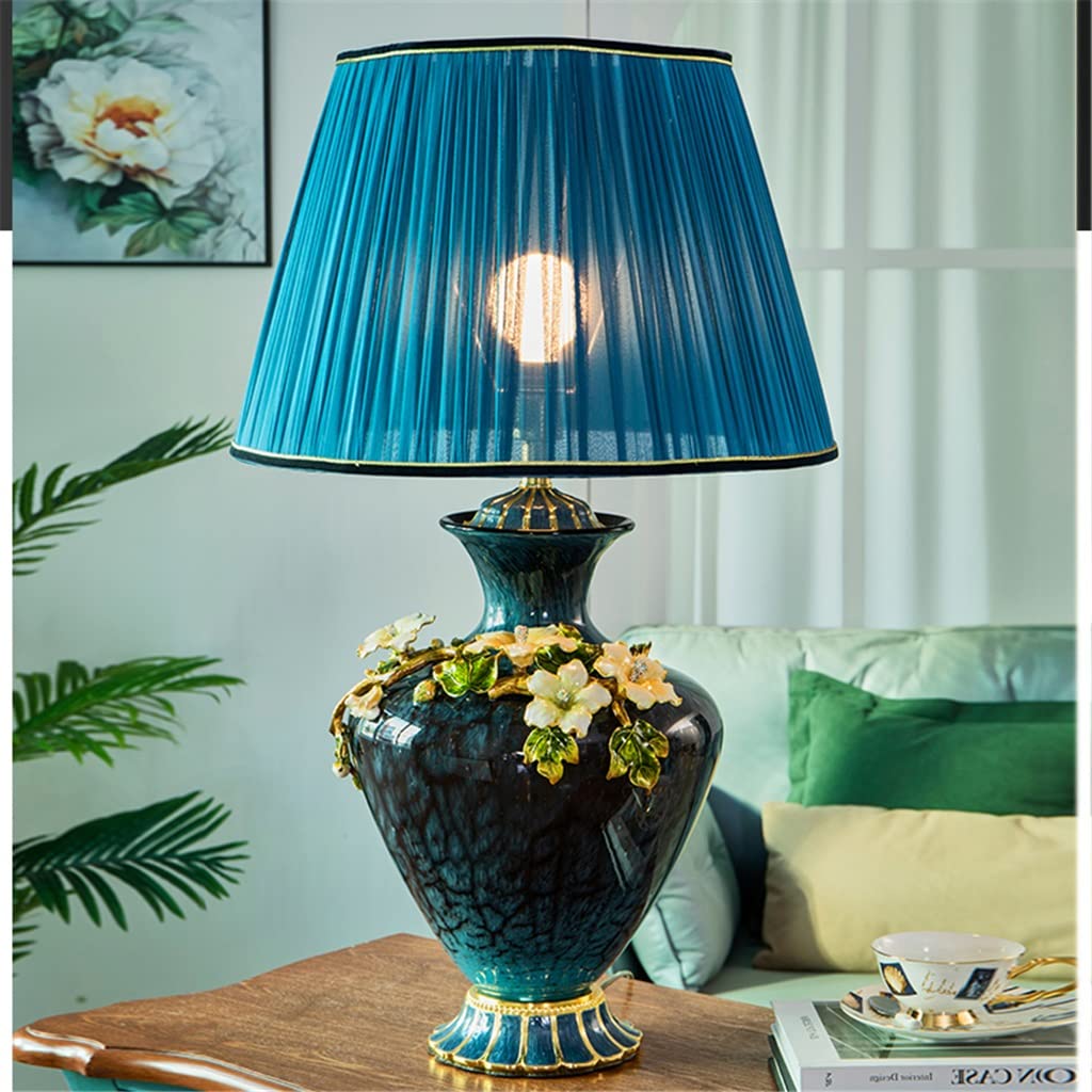 LSSOAZZVVN All Copper American Retro Table Lamp Ceramic Living Room Warm and Romantic Modern Bedroom Bedside Lamp (Color : Remote Control Size : 50 * 82cm)