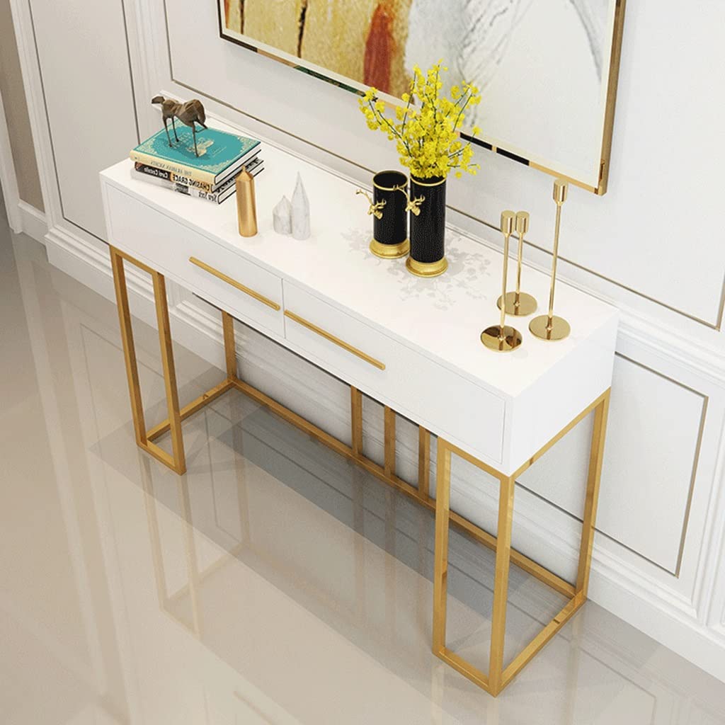 Modern Entryway Console Table with Metal Marble Top, Stylish Hallway Side Table, Tall-Wide Design for Living Room Decor and Storage Solutions