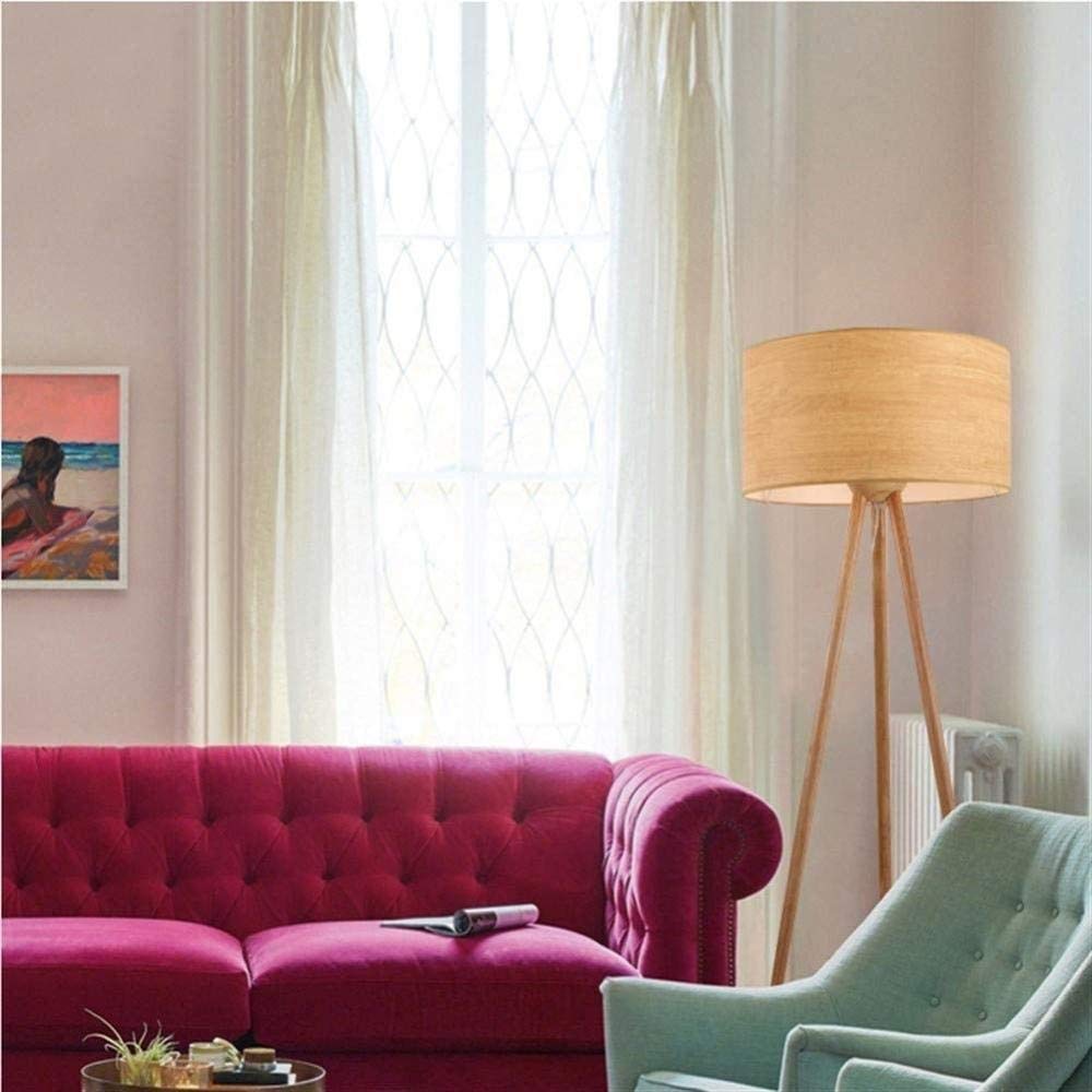Floor Lamp Floor Lamp Linen Lampshade Foot Switch Log Floor Lamp Modern Minimalist Creative Tripod Solid Wood Vertical LED Floor Lamp in Living Room Bedroom