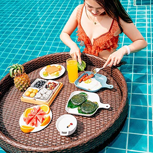 ERoomQ Round Serving Tray with Handle Pool Floating Breakfast Serving Trays Sturdy Food Tray Waterproof Butler Tray for Breakfast Tea Platters Parties Wedding Photography