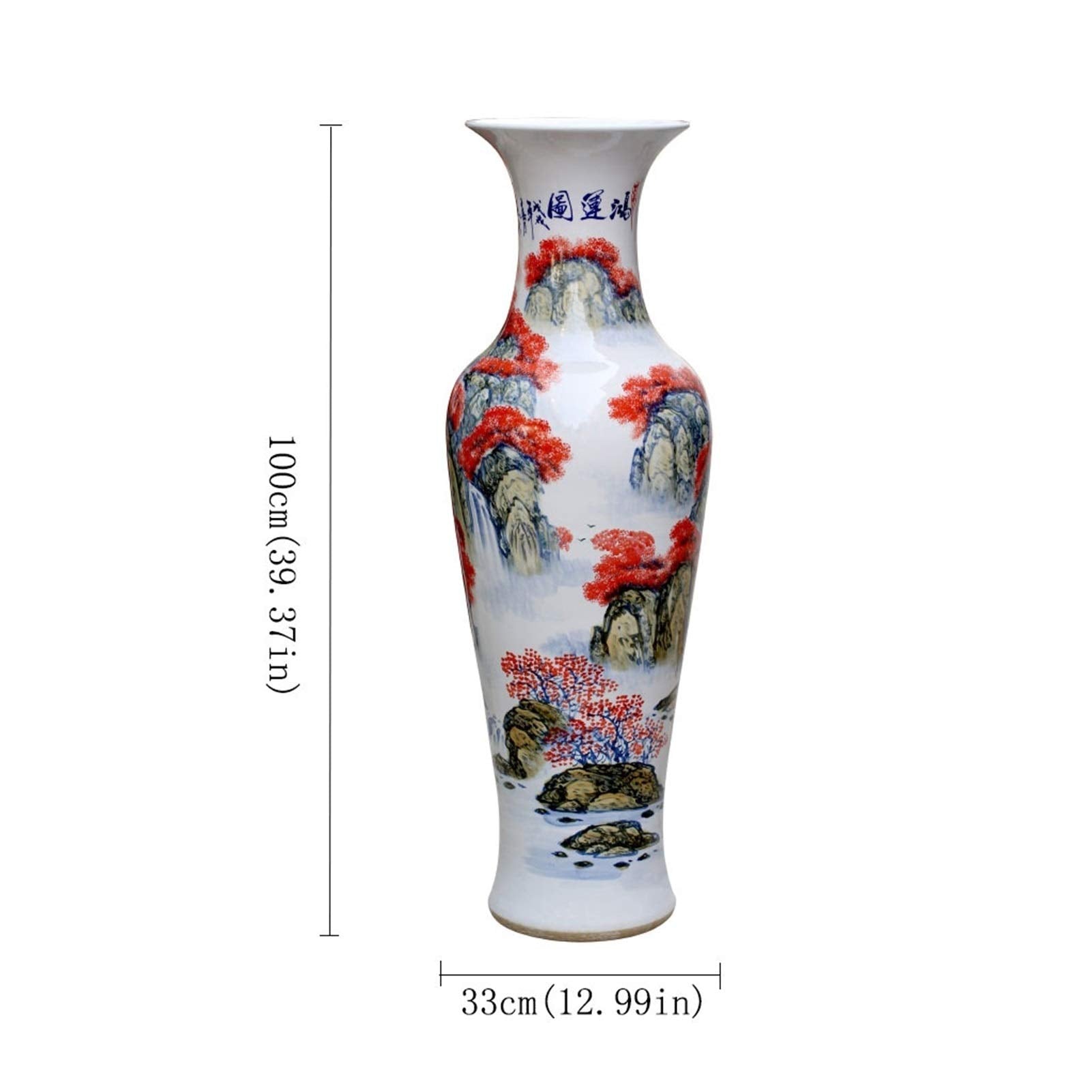 Floor vase Decorative Vase Ceramic Hand-Painted Landscape Painting Large Vase Home Living Room Decoration Opening Gift Floor Vase 39.3 Inches High Ceramic Vase Set