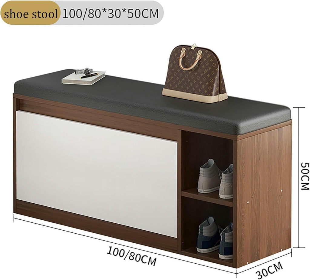 Modern Wooden Shoe Storage Bench with Hidden Rack, Cushioned PU Seat, Multi-Purpose Entryway, Stylish Shoe Cabinet for Home, 1pc