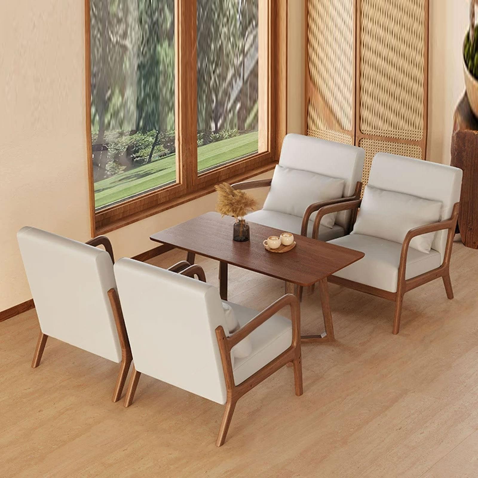 JOSOGO Solid Wood Frame Upholstered Accent Chair Set, Mid Century Modern Armchairs for Living Room/Bedroom