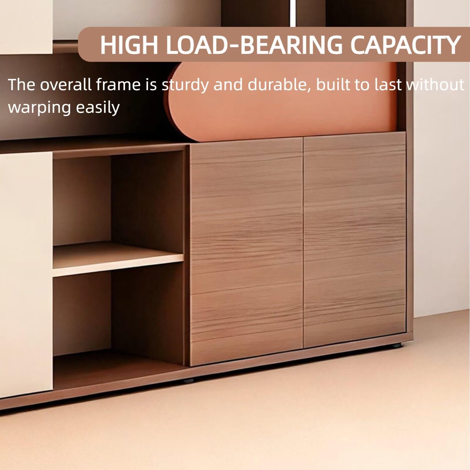 Aihm-Lon Bookshelf - Tall Bookcase with Modern Brown Wood Grain Design, Cube Storage Organizer Includes 5-Tier Open Display Shelf, Sliding Door