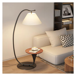 Wood End Table Floor Lamp with LED Bulb