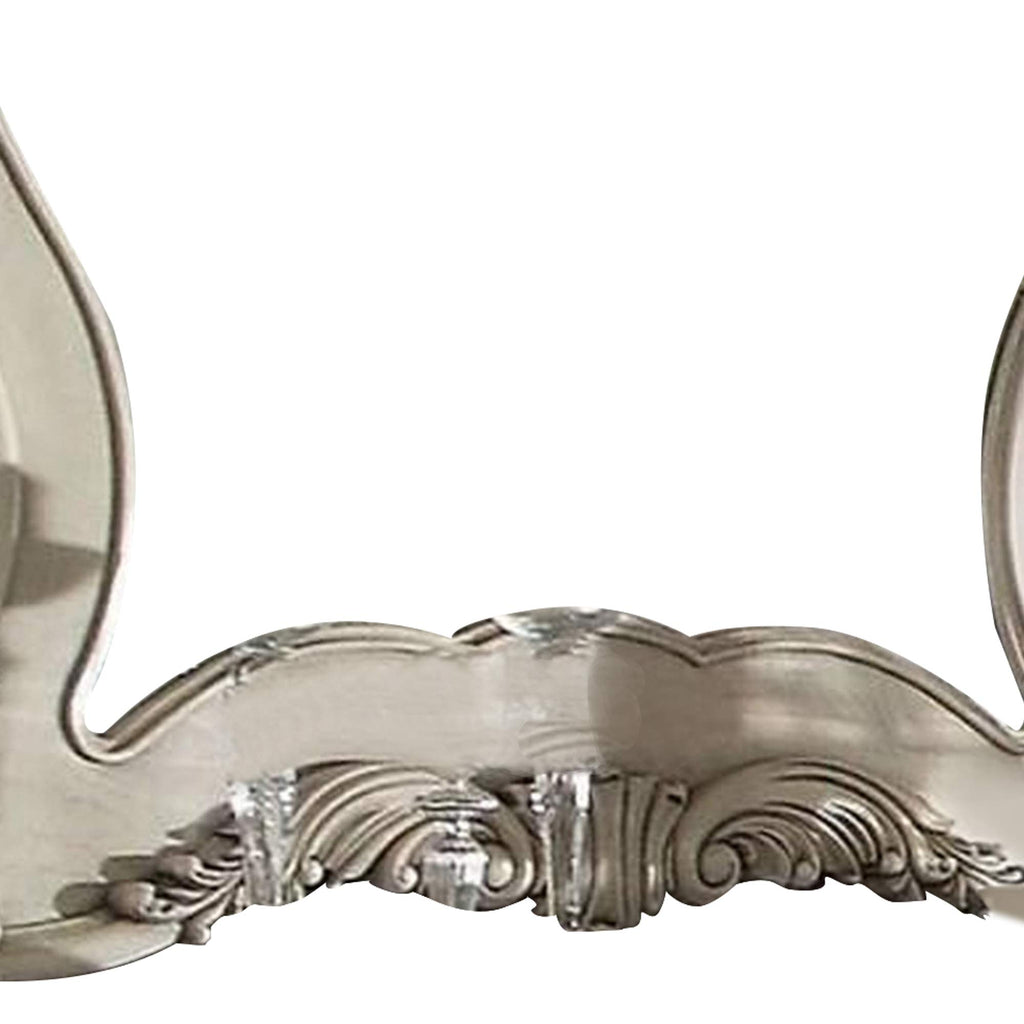 Benjara Wooden Arched Wall Mirror with Floral Design, White