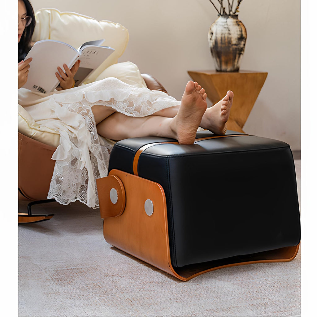 TBJEN Solid Wood Footstool Modern Leather Pouffe Footstool - Square Footrest Ottoman Small Couch Foot for Living Room Decor