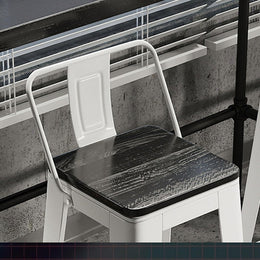 White Metal Counter Stools with Wood Seats