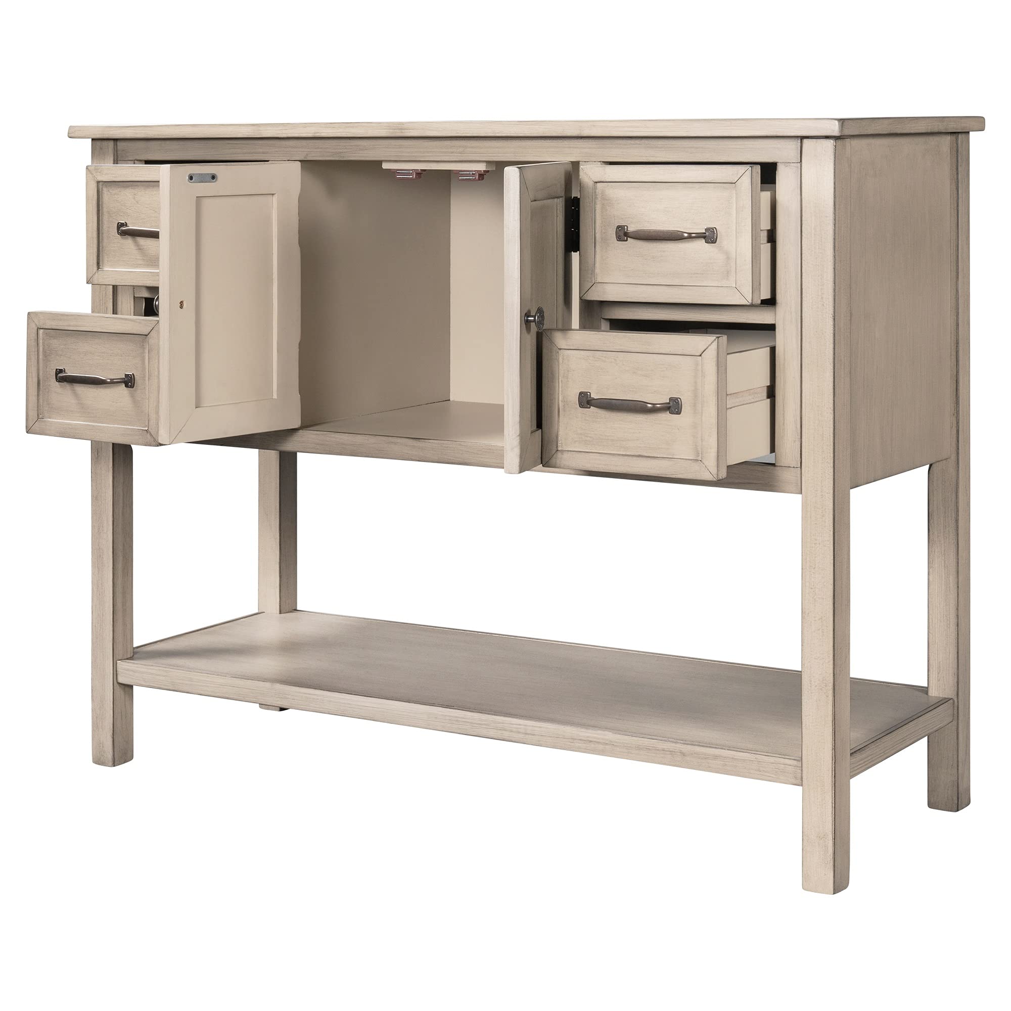43'' Modern Console Table Sofa Table End Table for Living Room with 4 Drawers, 1 Cabinet and 1 Shelf