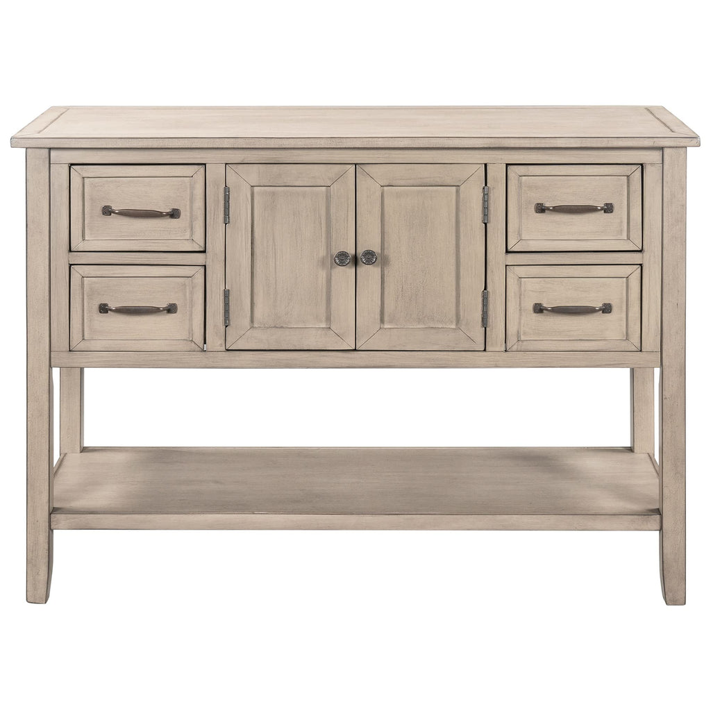 43'' Modern Console Table Sofa Table End Table for Living Room with 4 Drawers, 1 Cabinet and 1 Shelf