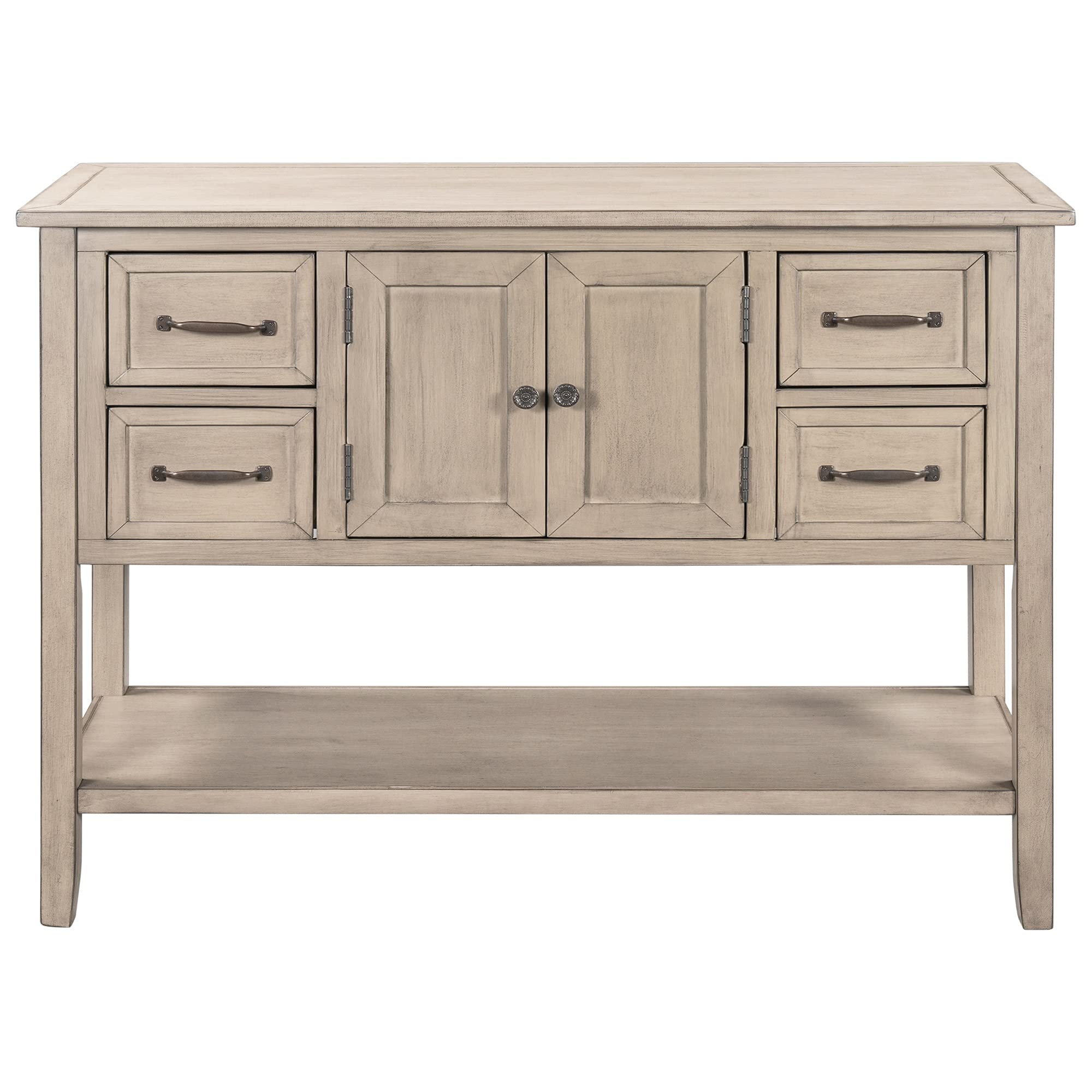 43'' Modern Console Table Sofa Table End Table for Living Room with 4 Drawers, 1 Cabinet and 1 Shelf
